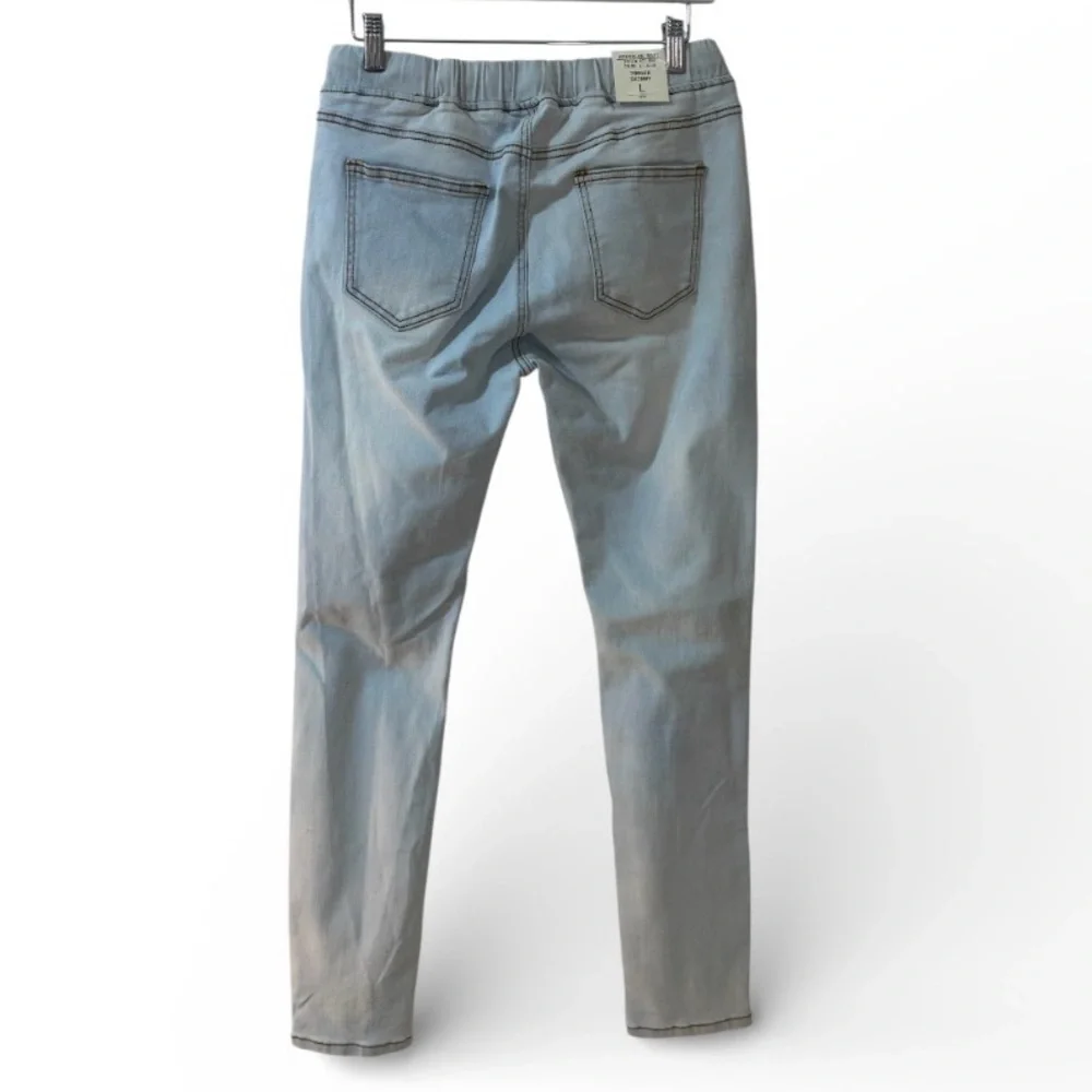 American Bazi Light Blue Skinny Drawstring Jeans with Knee Rips